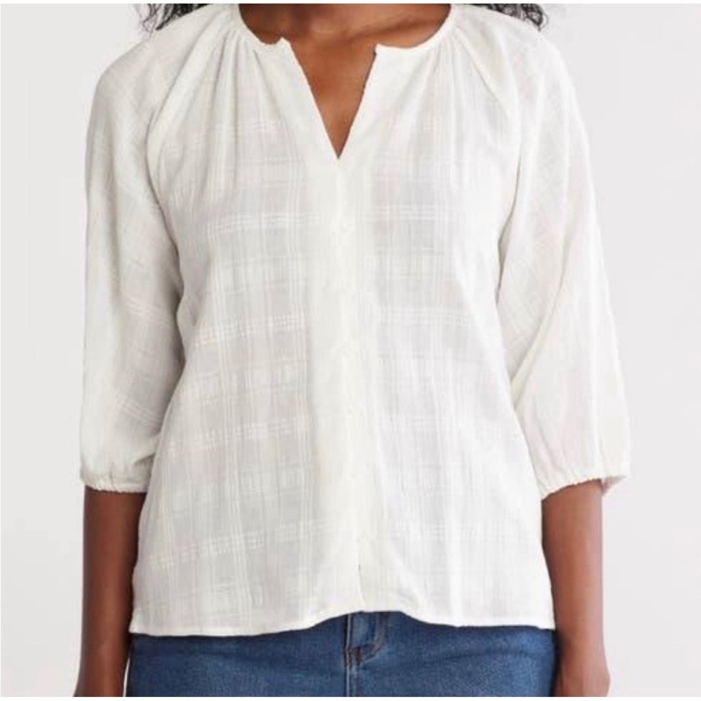 Sanctuary White Cotton Gauze Plaid Button Front Peasant Blouse Size S XB9203C9
